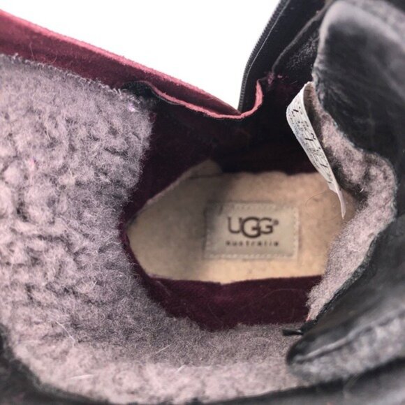 UGG Kesey Black Leather Winter Ankle Boots 6 - Picture 10 of 13